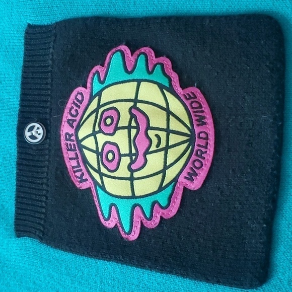 NWOT KILLER ACID X THE BINDLE CONSPIRACY World Wide Mens Teal & Black Sweater - Picture 7 of 12